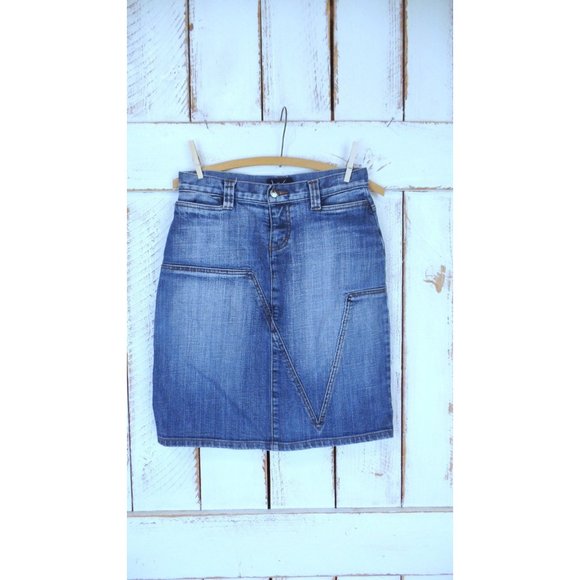 90s vintage distressed faded dark blue cotton jean denim pencil skirt - Picture 3 of 8